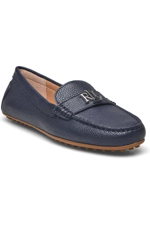 Ralph Lauren Barnsbury Pebbled Leather Driver Shoes Flat Loafers Navy