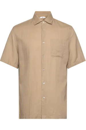 MANGO Regular-Fit Linen Shirt With Pocket Tops Shirts Short-sleeved Beige