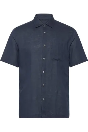 MANGO Regular-Fit Linen Shirt With Pocket Tops Shirts Short-sleeved Navy
