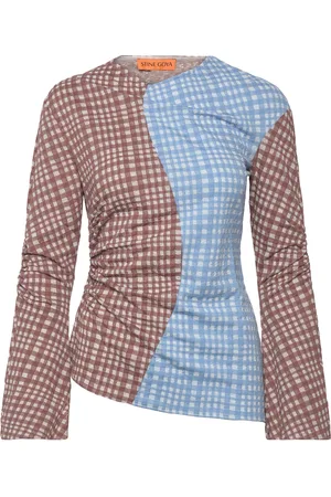 STINE GOYA Sgclementine, 2118 Checkered Jersey Tops T-shirts & Tops Long-sleeved Beige