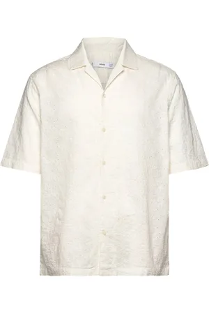 MANGO Relaxed-Fit 100% Cotton Embroidered Shirt Tops T-Kortærmet Skjorte White