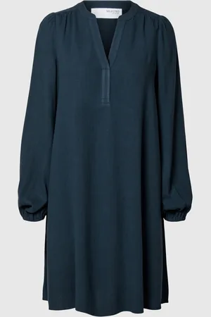 SELECTED Slfviva Ls Short V-Neck Dress Noos Kort Kjole Blue