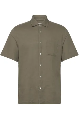 MANGO Regular-Fit Linen Shirt With Pocket Tops Shirts Short-sleeved Khaki Green