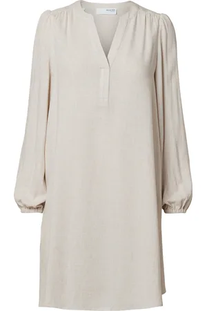 SELECTED Slfviva Ls Short V-Neck Dress Noos Kort Kjole Cream