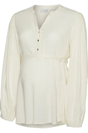 Mama;licious Mlmercy Lia L/S Wo Top 2F Noos Tops Blouses Long-sleeved Cream
