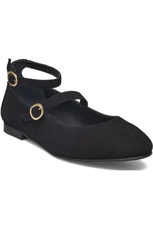ALOHAS Evelyn Suede Black Leather Ballet Flats Ballerinasko Ballerinaer Black