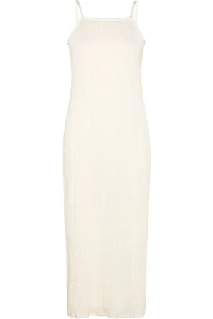 BUBBLEROOM Structure Strap Dress Knælang Kjole Cream