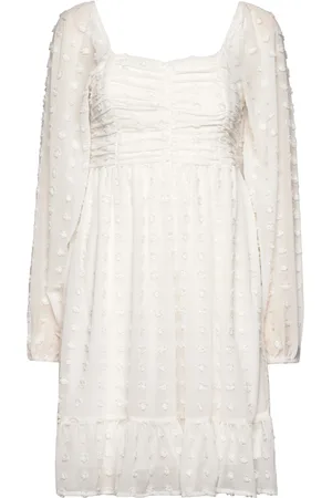 BUBBLEROOM Thyra Dobby Dot Rushed Dress Kort Kjole White