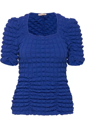 Stella Nova Bubble Short Sleeved Blouse Tops Blouses Short-sleeved Blue