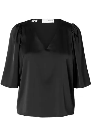 SELECTED Slflena 2/4 V-Neck Top D2 Tops Blouses Short-sleeved Black