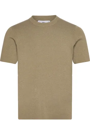 MANGO Knit Cotton T-Shirt Tops T-Kortærmet Skjorte Khaki Green