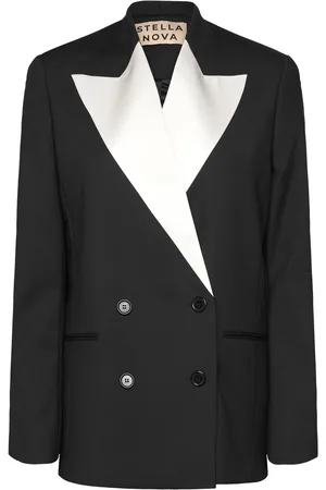 Stella Nova Blazer With Inserted Satin Lapel Blazers Double Breasted Blazers Black