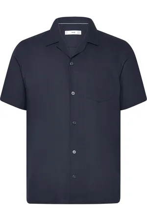 MANGO Regular-Fit 100% Seersucker Cotton Shirt Tops Shirts Short-sleeved Navy