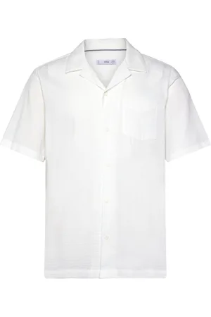 MANGO Regular-Fit 100% Seersucker Cotton Shirt Tops Shirts Short-sleeved White