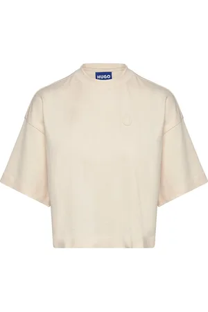 Hugo Blue Cropped Tee_B Tops Crop Tops Short-sleeved Crop Tops Cream