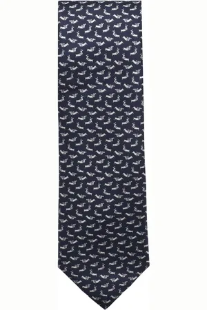 MANGO Dog-Print Mulberry Silk Tie Slips Navy