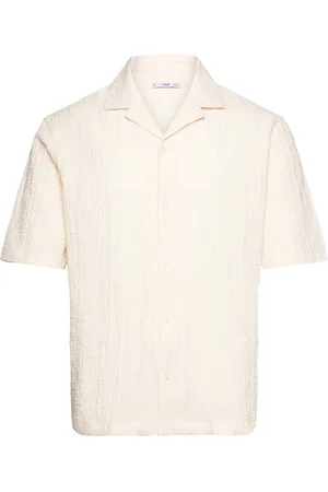 MANGO Seersucker Shirt With Bowling Collar Tops T-Kortærmet Skjorte Beige