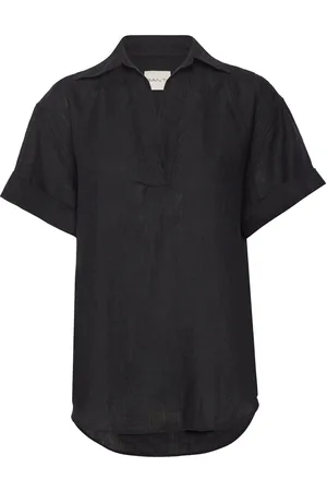GANT Rel Linen Popover Ss Shirt Tops Shirts Short-sleeved Black