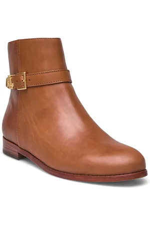 Ralph Lauren Brooke Burnished Leather Bootie Shoes Boots Ankle Boots Ankle Boots Flat Heel Brown