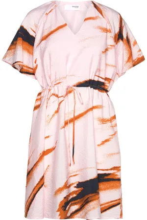 SELECTED Slfattia Ss Aop V-Neck Short Dress B Kort Kjole Pink