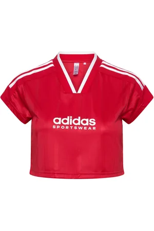 adidas Tiro Cut 3 Stripes Cropped Jersey Sport Sport Clothing Sports Tops & T-shirts Sport Crop Tops Sport Short-sleeved Crop Tops Red