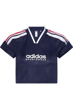 adidas Tiro Cut 3 Stripes Cropped Jersey Sport Sport Clothing Sports Tops & T-shirts Sport Crop Tops Sport Short-sleeved Crop Tops Navy
