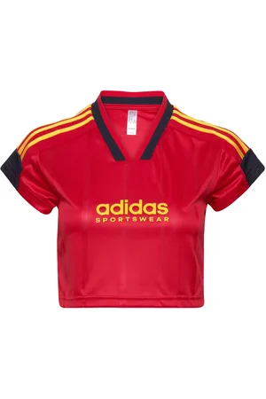 adidas Tiro Cut 3 Stripes Cropped Jersey Sport Sport Clothing Sports Tops & T-shirts Sport Crop Tops Sport Short-sleeved Crop Tops Red