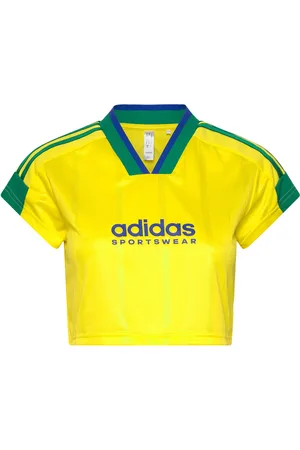 adidas Tiro Cut 3 Stripes Cropped Jersey Sport Sport Clothing Sports Tops & T-shirts Sport Crop Tops Sport Short-sleeved Crop Tops Yellow