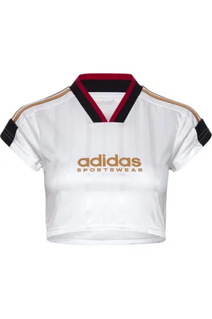 adidas Tiro Cut 3 Stripes Cropped Jersey Sport Sport Clothing Sports Tops & T-shirts Sport Crop Tops Sport Short-sleeved Crop Tops White