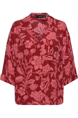 MANGO Floral Short-Sleeved T-Shirt Tops Shirts Short-sleeved Pink