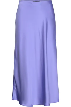 Ralph Lauren Satin Charmeuse Midi Skirt Knælang Nederdel Blue