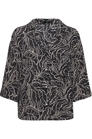 MANGO Floral Short-Sleeved T-Shirt Tops Shirts Short-sleeved Black