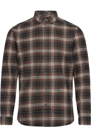 Lindbergh Brushed Checked Shirt L/S Tops Shirts Casual Brown