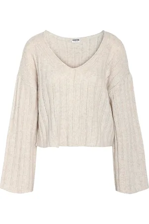 Noisy May Nmnina L/S V-Neck Crop Knit Fwd S* Tops Knitwear Jumpers Cream