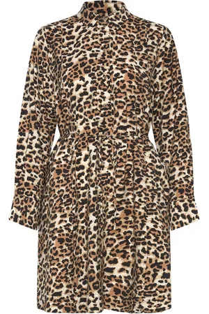SELECTED Slfsalli Ls Aop Short Dress B Kort Kjole Brown