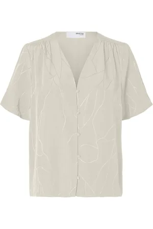 SELECTED Slfdimitra Ss Jacquard Top B Tops Blouses Short-sleeved Cream