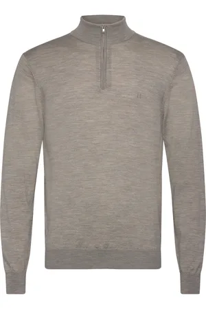 Les Deux Greyson Half-Zip Merino Knit Tops Knitwear Half Zip Jumpers Grey