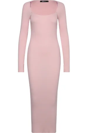 Gina Tricot Knitted Midi Dress Knælang Kjole Pink