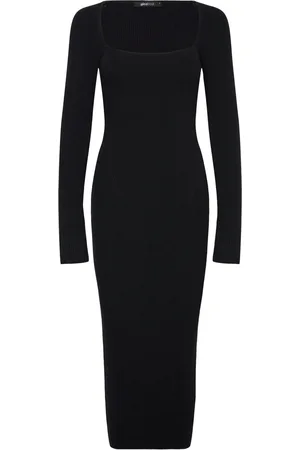 Gina Tricot Knitted Midi Dress Knælang Kjole Black