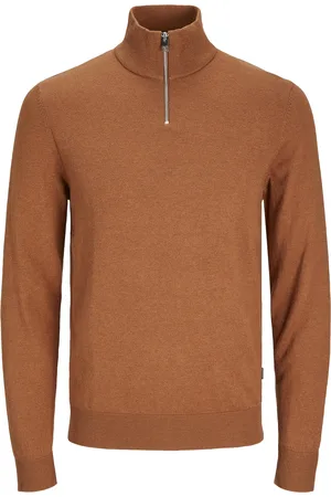 JACK & JONES Jjeemil Knit Half Zip Noos Tops Knitwear Half Zip Jumpers Brown Jack & J S