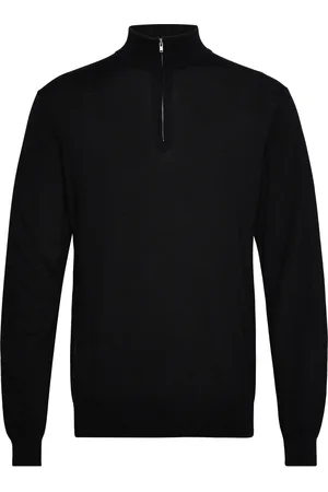 Les Deux Greyson Half-Zip Merino Knit Tops Knitwear Half Zip Jumpers Black