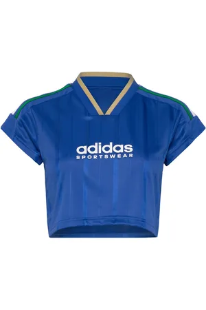 adidas Tiro Cut 3 Stripes Cropped Jersey Sport Sport Clothing Sports Tops & T-shirts Sport Crop Tops Sport Short-sleeved Crop Tops Blue
