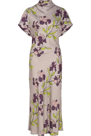 By Malina Alivia Short Sleeve Satin Midi Dress Knælang Kjole Multi/patterned
