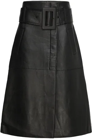 REMAIN Birger Christensen Bonded Leather Skirt Skirts Knee-length & Midi Skirts Black