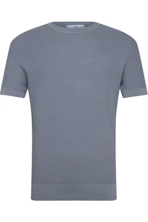 MANGO Tencel™ Braided Knitted T-Shirt Tops T-Kortærmet Skjorte Blue