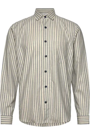 Lindbergh Striped Cotton Shirt L/S Tops Shirts Casual Beige