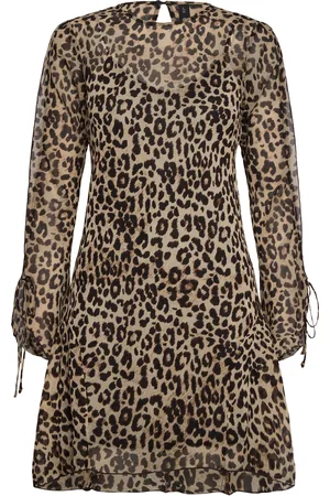 MANGO Short Leopard-Print Dress Kort Kjole Brown