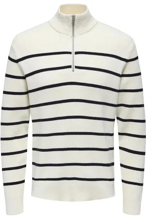 Only & Sons Onsphil Reg 12 Struc Half Zip Knit Noos Tops Knitwear Half Zip Jumpers White