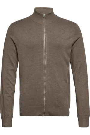 Lindbergh Melange Zip Cardigan Knit Tops Knitwear Full Zip Jumpers Brown