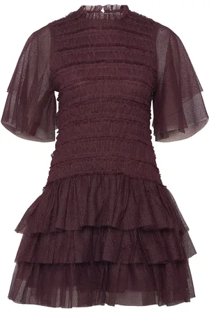 By Malina Minnie Short Sleeve Lace Mini Dress Designers Short Dress Burgundy